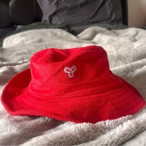Aritzia TNA Red Terry Bucket Hat with White Logo Patch